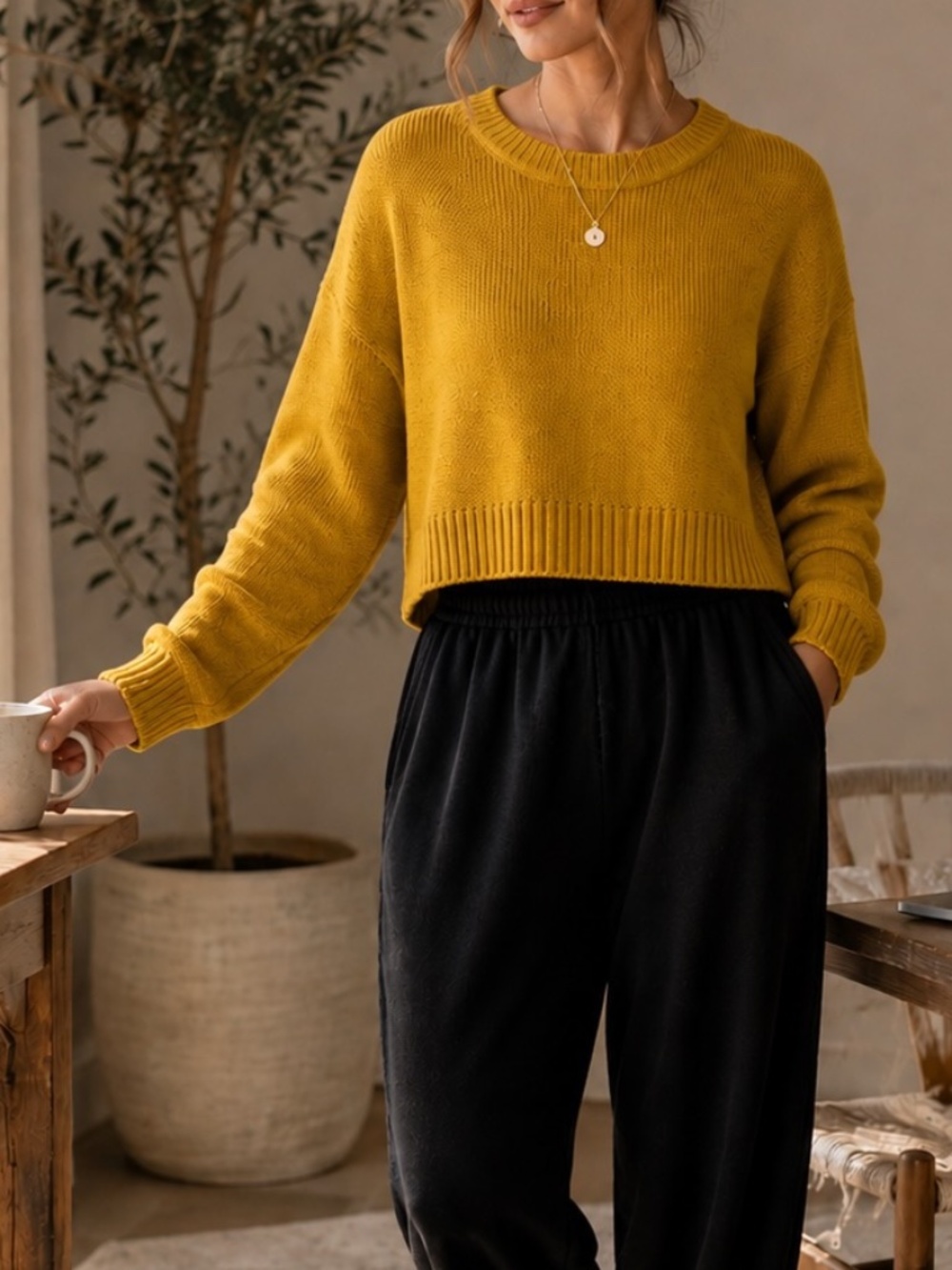 Divided by H&M Sweater Womens Size 4 Mustard Yellow Casual Knit Y2K